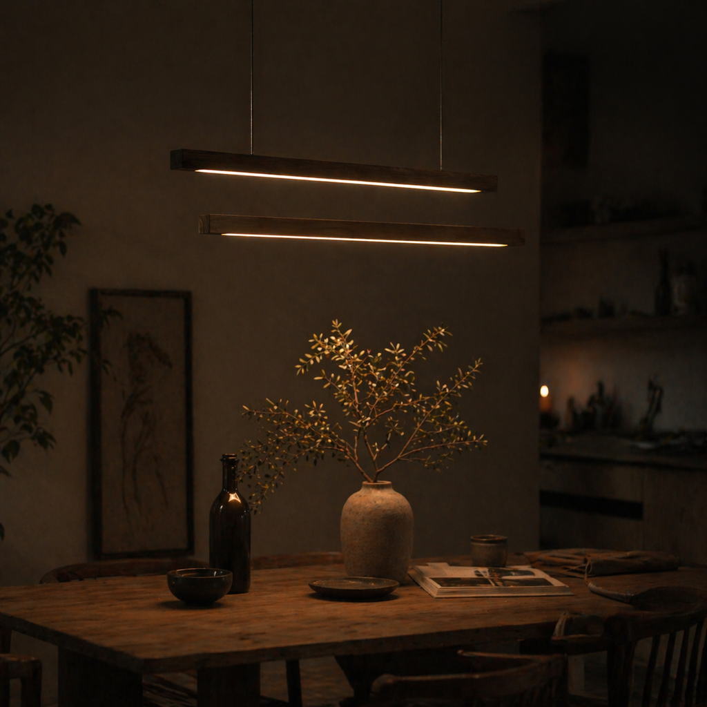 Suspension design moderne led en bois allongé - Vector