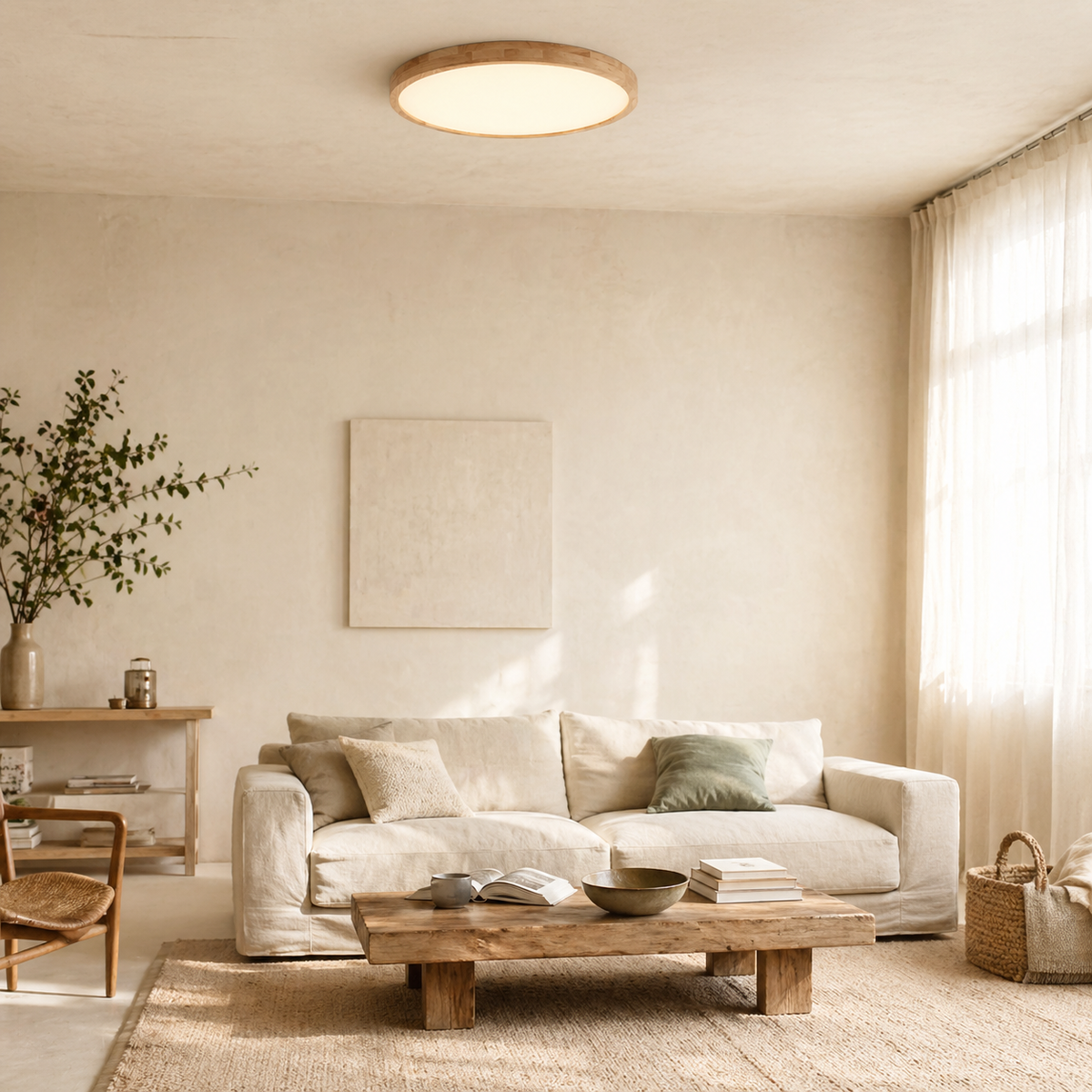 Plafonnier LED en bois plat - Lumen
