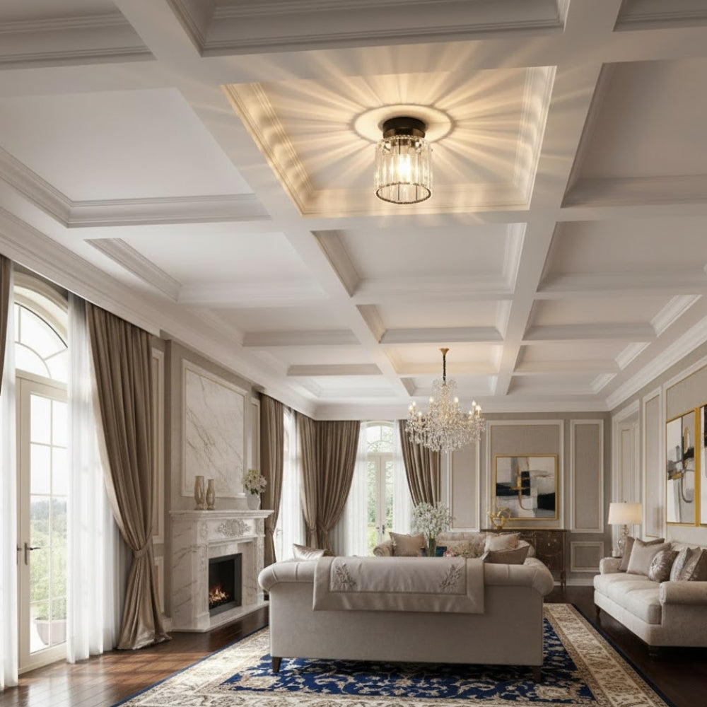 Plafonnier rond ou carré en cristal de verre - Ceilux