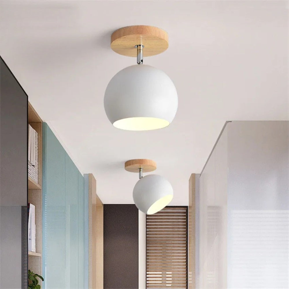 Plafonnier led en bois et boule en métal de couleur ajustable - Shield