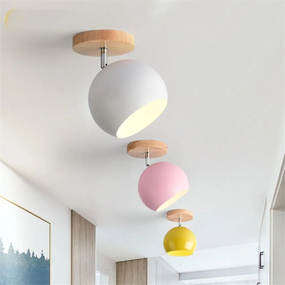 Plafonnier led en bois et boule en métal de couleur ajustable - Shield