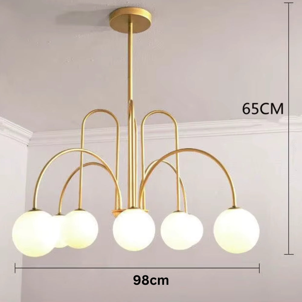 Lustre design led à branches dorées avec boules en verre - Quo