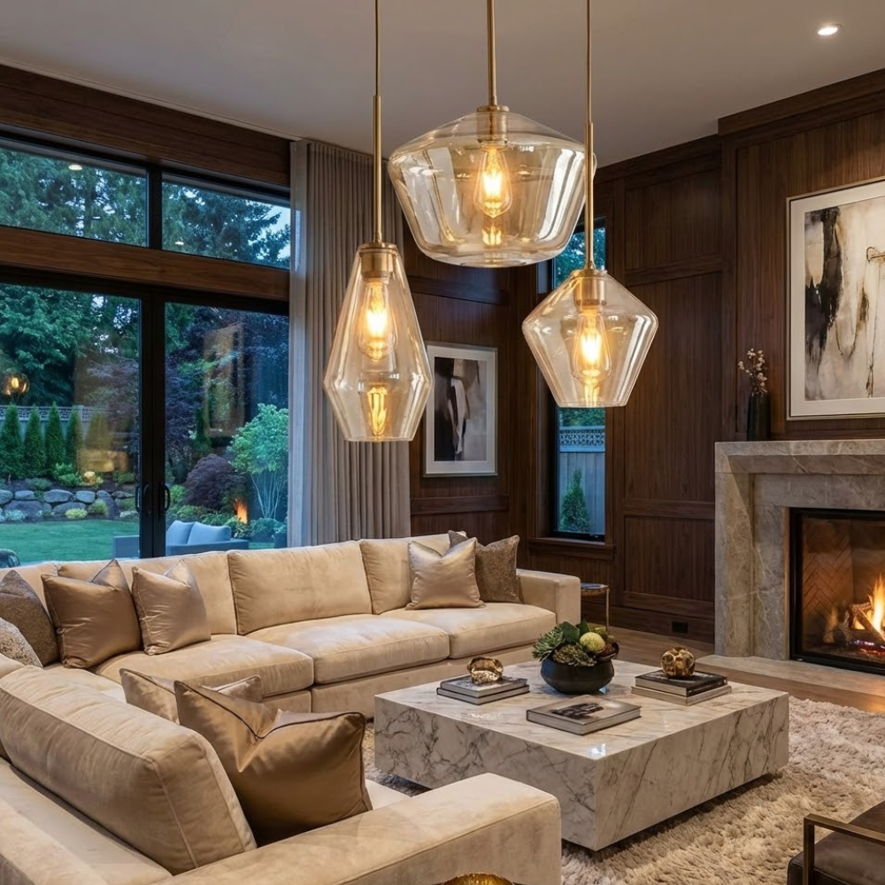 Suspension design à led en métal et verre - Plano