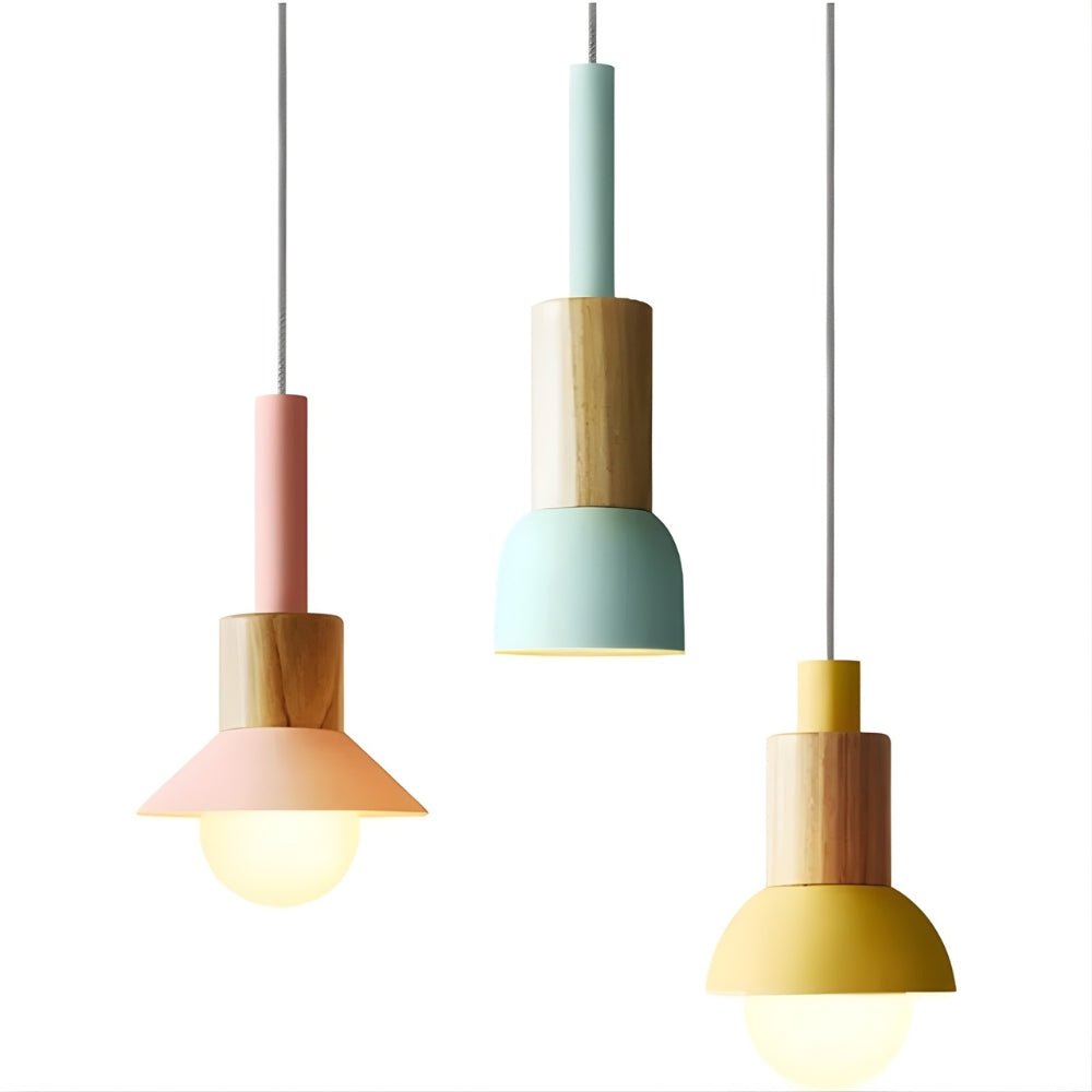 Suspension en fer et bois rose, vert et jaune - Halo